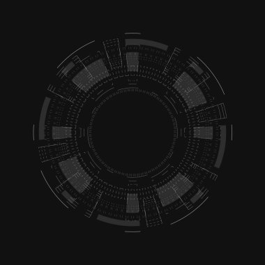 Dairesel HUD (Uyarı Ekranı) tasarımı ile yüksek teknolojili radyal kullanıcı arayüzü ögesi. 