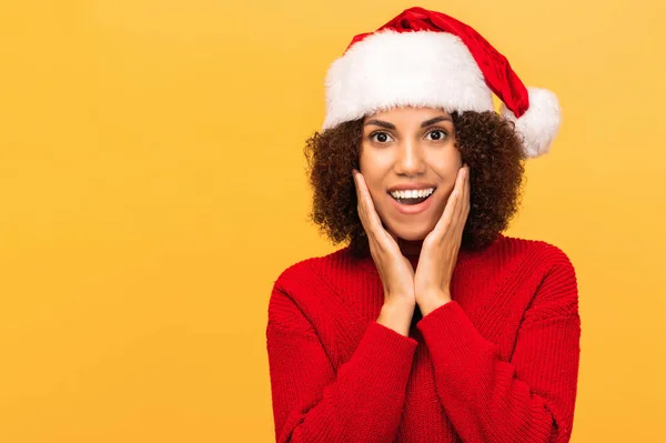 Grandes Vendas Natal Descontos Conceito Compras Agradavelmente Animado Mulher Feliz Imagens Royalty-Free