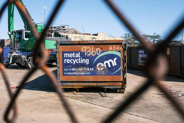 New Orleans Usa Februar 2023 Metall Recyclinghof Mit Müllcontainer Und — Stockfoto