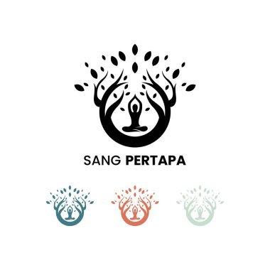 Ağaçta meditasyon yapan bir kadının logosu.