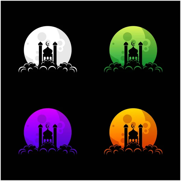 Mosquée Lune Logo Design Vecteur — Image vectorielle