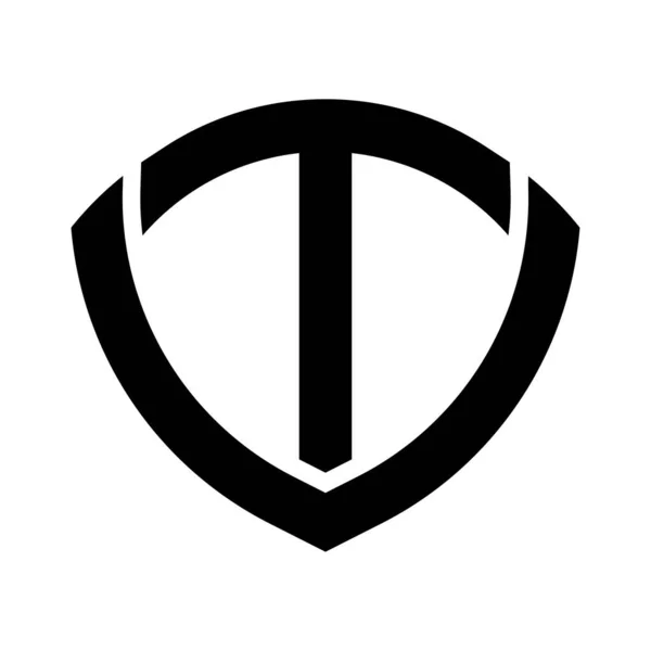 手紙Tと盾のロゴデザイン — ストックベクタ