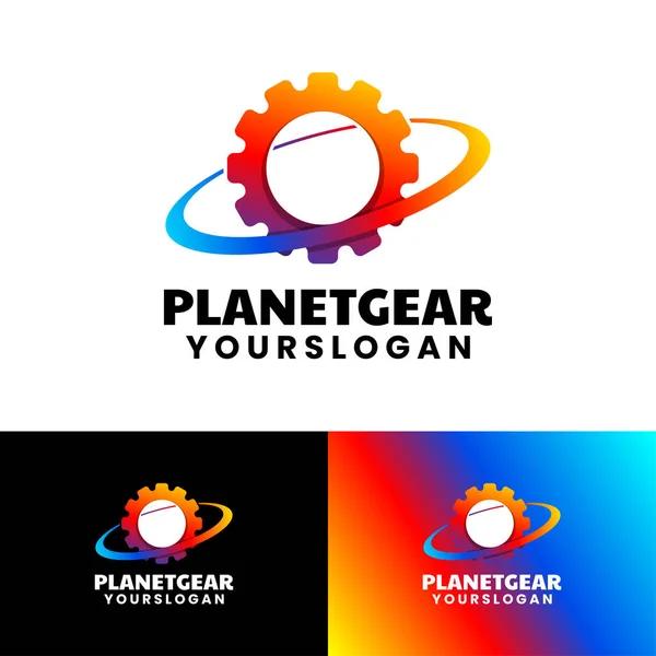 Planeta Gradiente Engranajes Logo Diseño — Vector de stock