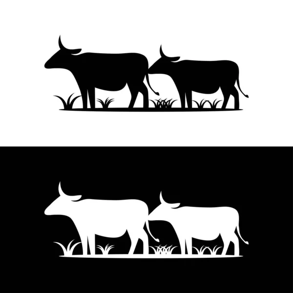シルエットスタイル牛のロゴイラストベクトル — ストックベクタ