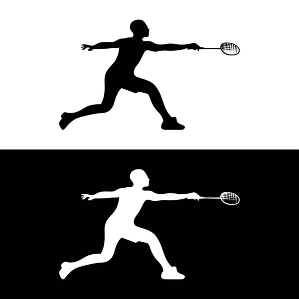 Uomo Giocare Badminton Stile Silhouette Logo — Vettoriale Stock