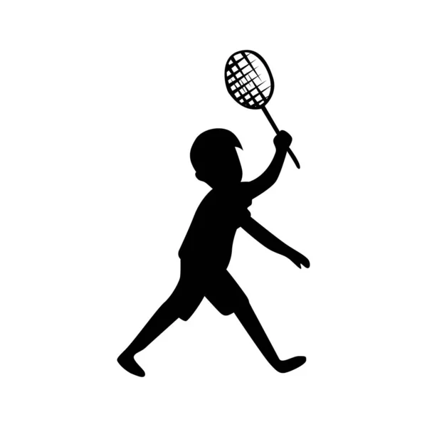 Boy Playing Badminton Style Silhouette Logo — Stock Vector