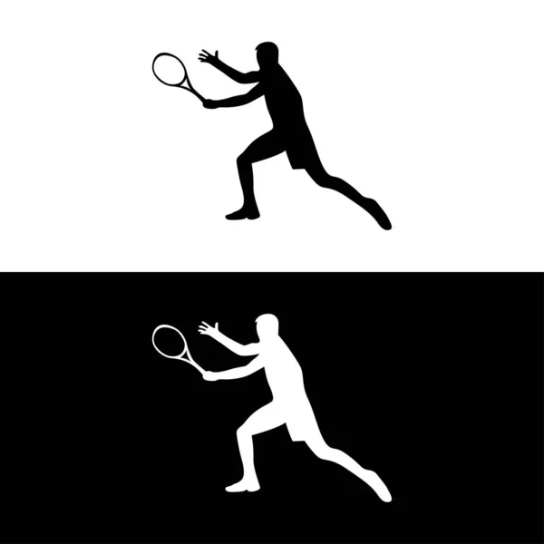 Man Die Tennis Silhouet Stijl Logo Speelt — Stockvector