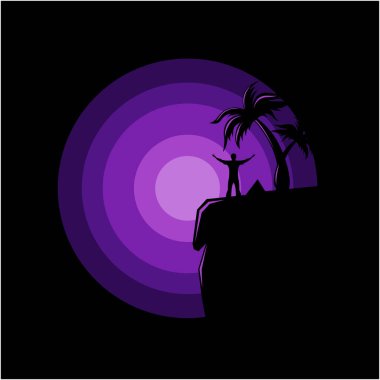 Bir uçurum vektörünün kenarında duran bir adamın silüeti.