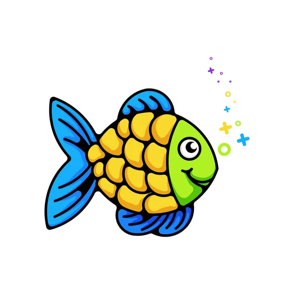 Λογότυπα Εικονίδια Αυτοκόλλητα Και Shirts Μασκότ Ψαριών — Διανυσματικό Αρχείο