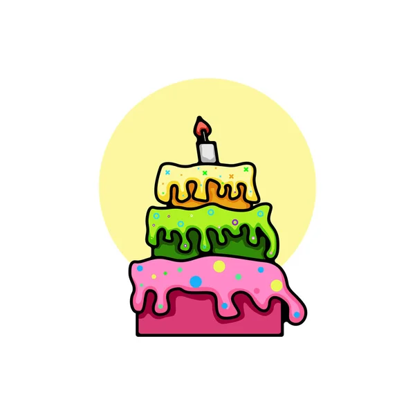 可爱的生日蛋糕标志 贴纸和T恤衫 — 图库矢量图片