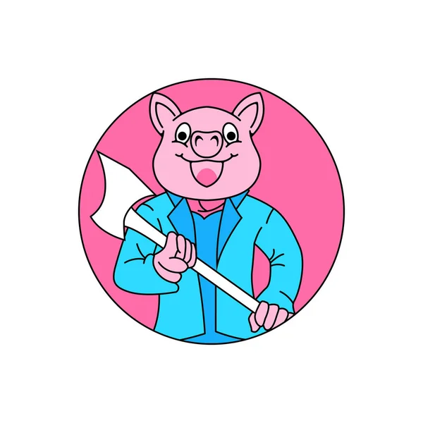豚のマスコット ステッカー アイコン Tシャツ — ストックベクタ