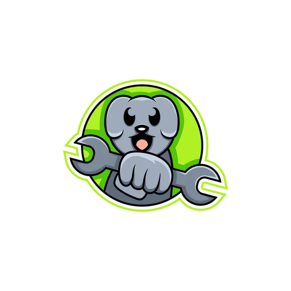 Mascote Cão Logotipo Ilustração Segurando Uma Ferramenta — Vetor de Stock