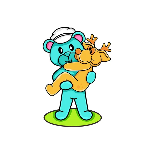Cute Niedźwiedź Jeleń Ilustracja Projekt Logo — Wektor stockowy