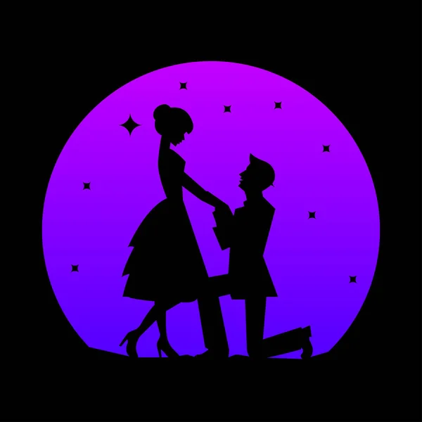 Logo Silhouette Vettoriale Degli Amanti Sulla Luna — Vettoriale Stock
