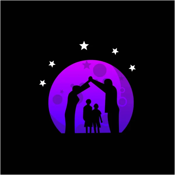Mein Familiensilhouette Logo Auf Dem Mondvektor — Stockvektor
