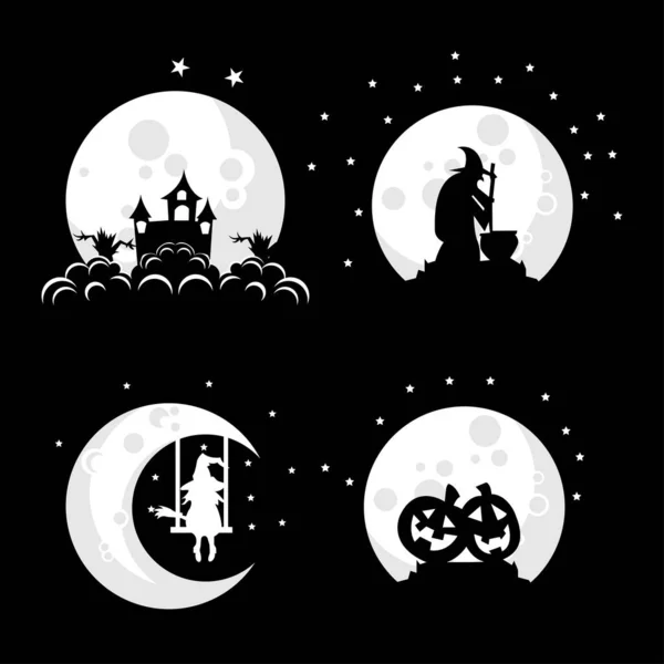 Witch Logo Design Illustration Collection Moon — Stock Vector