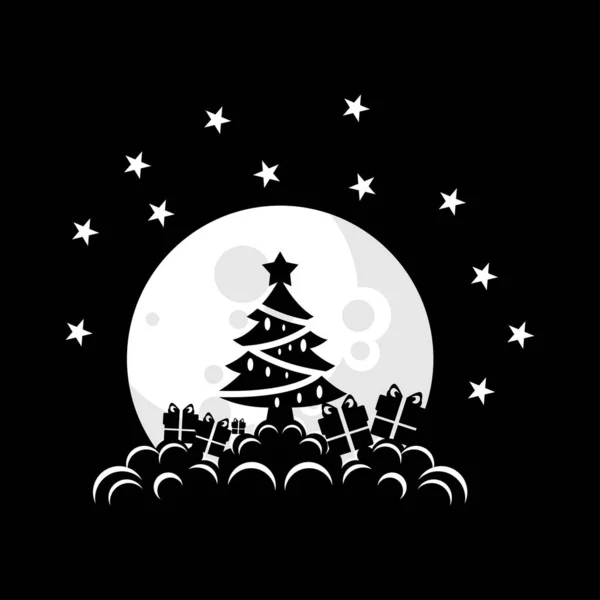 Ilustración Vectorial Árbol Navidad Luna — Vector de stock