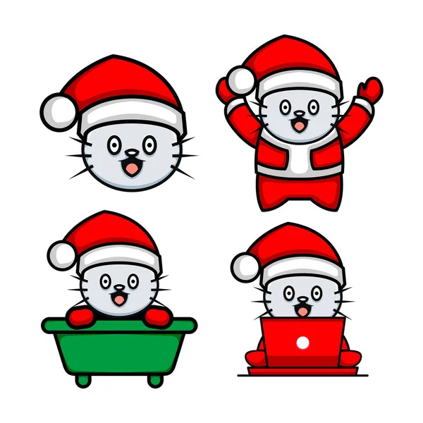 Mignon Chat Illustration Portant Santa Claus Costume Vecteur — Image vectorielle