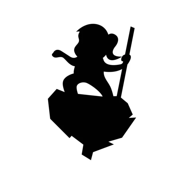 Little Boy Icon Logo Standing Black Silhouette — Stock Vector