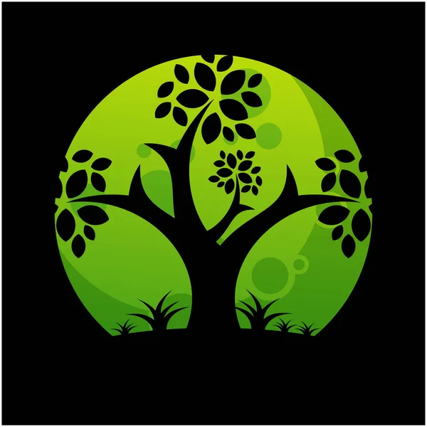 Árvore Lua Ícone Logotipo Design —  Vetores de Stock