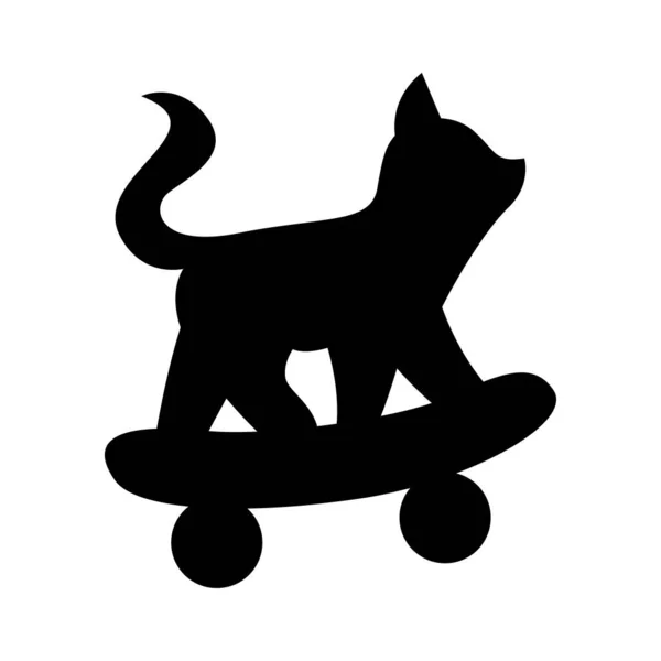 Siluett Katt Och Skate Board Ikon Logotyp — Stock vektor