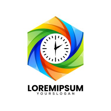 Renkli gradyan saat simgesi logo tasarımı