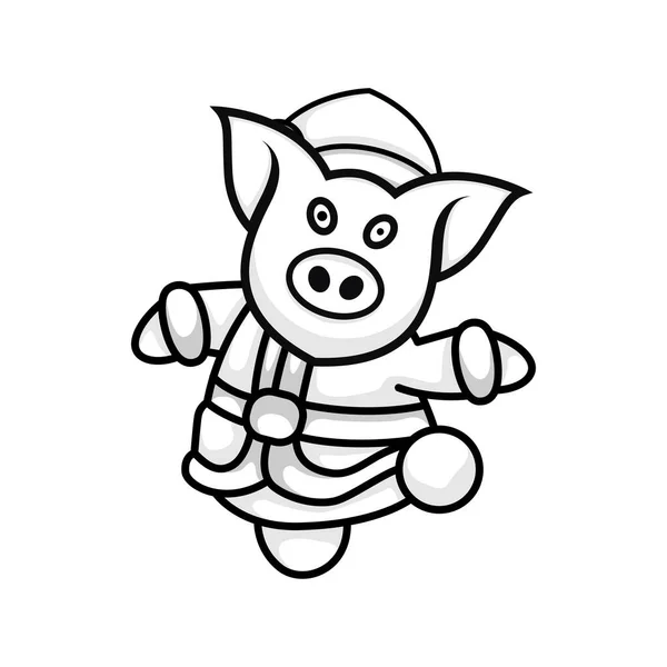 Logotipo Caráter Porco Estilo Preto Branco —  Vetores de Stock
