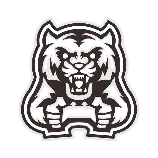 Schwarz Und Weiß Stil Tiger Gamer Charakter Logo — Stockvektor