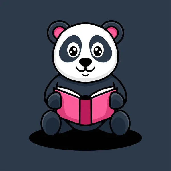 Şirin panda çizgi roman vektör ikonu çizimi okuyor