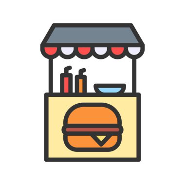 Burger Stall ikon vektör görüntüsü. Mobil uygulama web uygulaması ve yazdırma ortamı için uygundur.