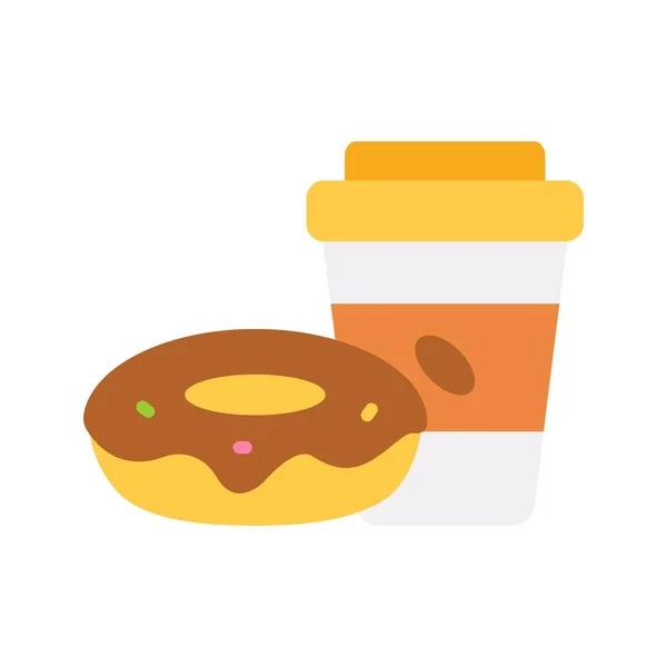 Café Con Imagen Del Icono Donut Adecuado Para Aplicaciones Móviles — Vector de stock