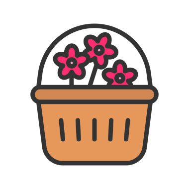 Sepet Simgesinde çiçekler. Mobil uygulama için uygun.