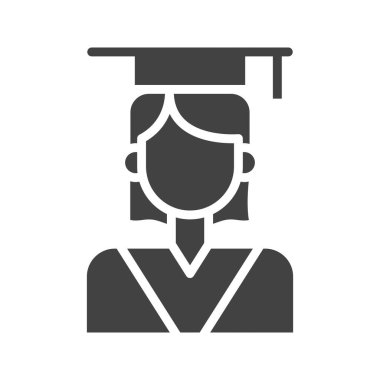 Kadın mezuniyet ikon vektör görüntüsü. Mobil uygulama web uygulaması ve yazdırma ortamı için uygundur.