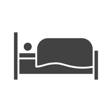 Yatak ikonu vektör görüntüsünde bir kişi. Mobil uygulama web uygulaması ve yazdırma ortamı için uygundur.