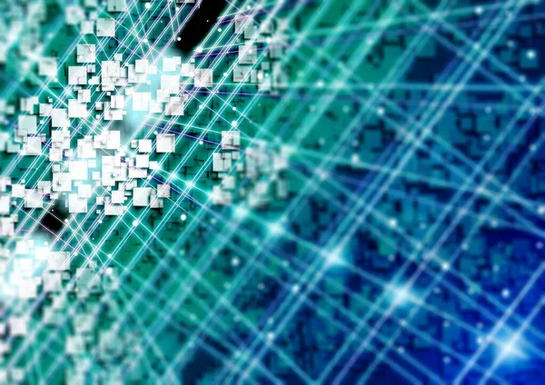 Μπλε Πράσινο Φουτουριστικό Αφηρημένο Φόντο Κβαντική Τεχνολογία Υπολογιστών Και Αρχιτεκτονική — Φωτογραφία Αρχείου