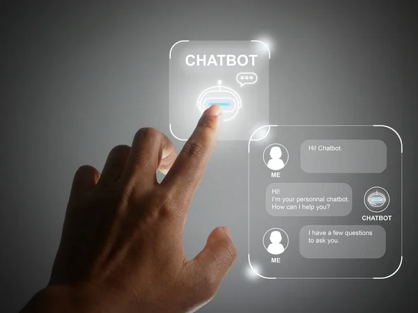 Dedo Utilizando Programa Informático Chatbot Digital Automatización Del Servicio Atención — Foto de Stock