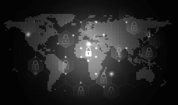 Global network security Background. Encryption and secure networking are everywhere to protect important data from cybercrime or cyber criminals. Cybersecurity technology. - grey black white tone