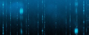 İkili Kod arkaplanı, sıfır dizisi ve mavi arkaplanda bir numara. Bilgisayar matrisinin numaraları. Kodlama ve siber güvenlik kavramı 