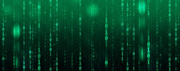 バイナリコードの背景 緑の背景にゼロと1つの番号のシーケンス コンピュータ行列の数 コーディングとサイバーセキュリティの概念 — ストック写真