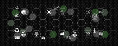 Ağ Sıfır ve Karbon Nötr Kavrama Arkaplanı. Sürdürülebilir ve Çevre dostu İş ve Teknoloji Hedefleri Emisyon Azaltma, Çevre Koruma ve Küresel Sürdürülebilirlik Odaklandı