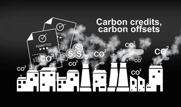 Koolstofkrediet Compensatie Co2 Emissiereductie Verminderen Van Broeikasgassen Luchtverontreiniging Belastingkredieten Voor — Stockfoto