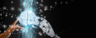 Beyin deşifre etme konsepti, beyin aktivitesini deşifre et ve diyaloğa sinyal gönder, yapay zeka sinirsel deşifre. Aman ve robot eller şifre çözücüyü etkinleştirecek