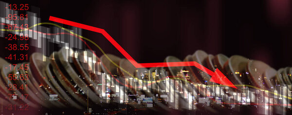 Economic Recession Concept. Coins and Financial Graph Chart in Freefall Amidst Global Financial Crisis and Stock Market Crash