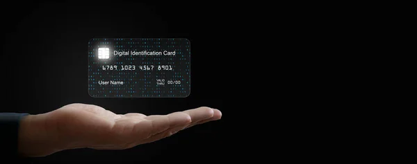 Cartão Identificação Digital Identificação Electrónica Cartão Inteligente Mão Homem Uma — Fotografia de Stock