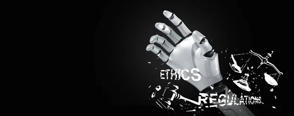 Artificiell Intelligens Bryter Mot Etik Och Regler Robotic Hand Bryter Stockbild