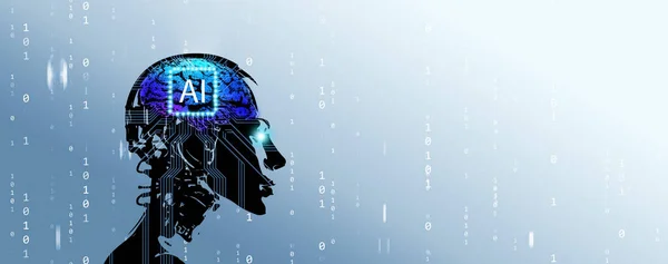 Artificiell Intelligens Hjärna Och Sinne Humanoid Robot Ansikte Med Fungerande Royaltyfria Stockfoton