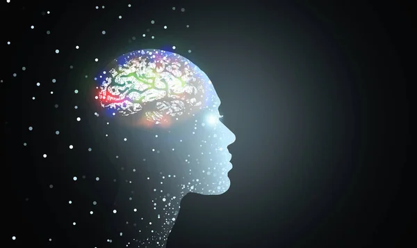 Medvetenhet Medvetenhet Och Mindfulness Bakgrund Artificiell Intelligens Ett Mänskligt Ansikte Royaltyfria Stockbilder