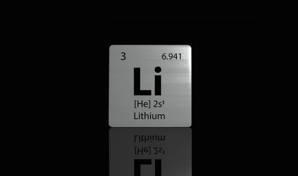 暗い背景に金属周期表上のリチウム元素 3Dレンダリングアイコンとイラスト — ストック写真