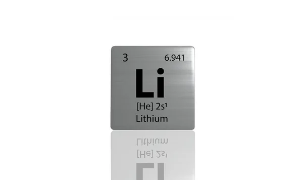 白地に金属周期表上のリチウム元素 3Dレンダリングアイコンとイラスト — ストック写真