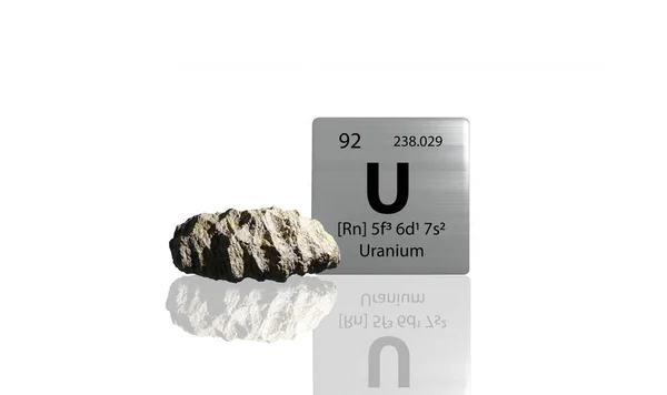 Elemento Uranio Una Tabla Periódica Metal Con Uranio Metamictico Gris — Foto de Stock
